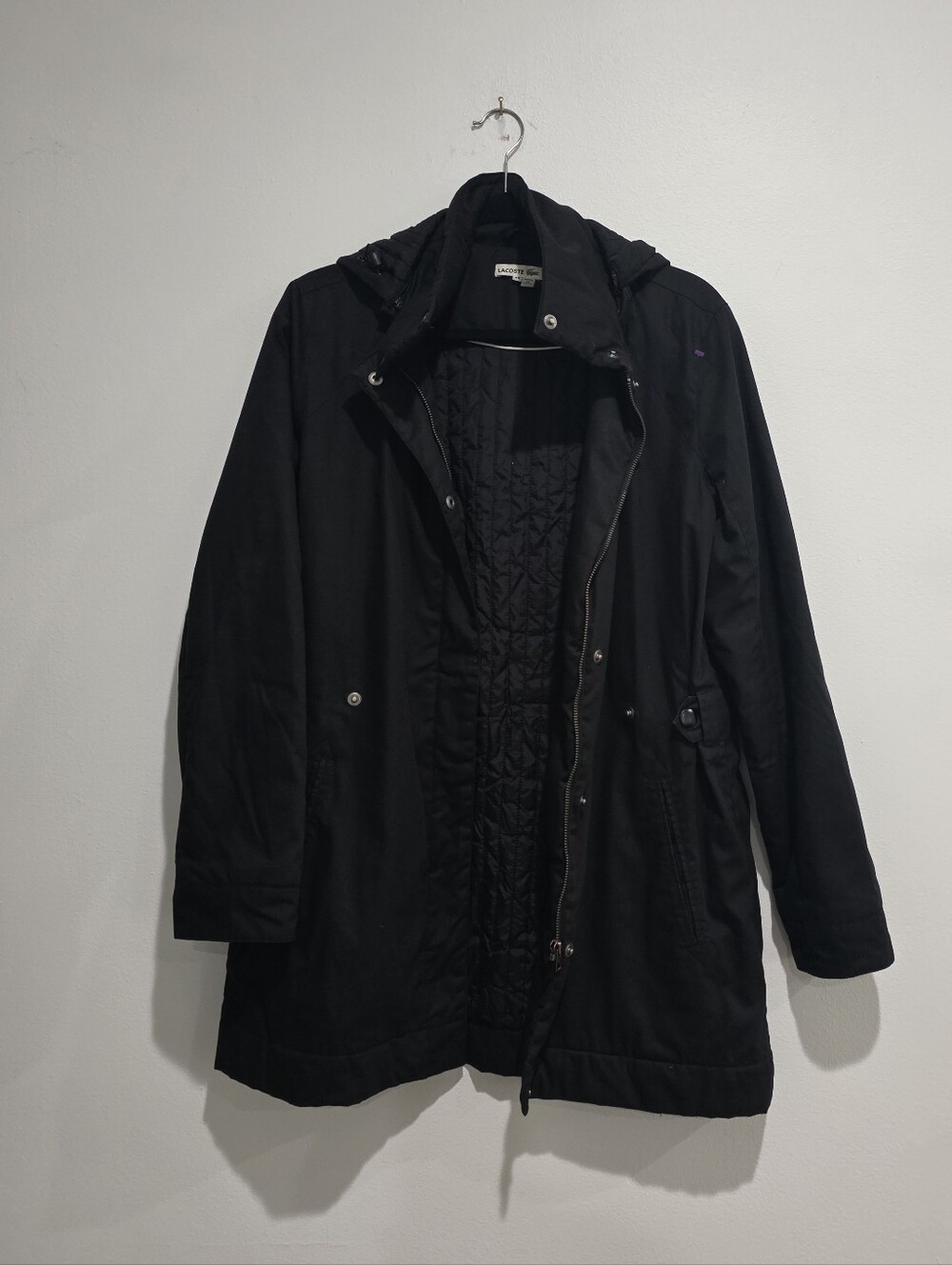 Lacoste Black Quilted Lined Hooded Utility Parka Jacket Size 40 (US 10)